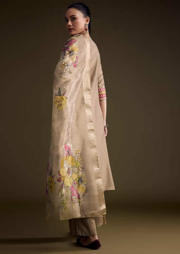 Brown Silk Kurta Set With Zari And Gota Work