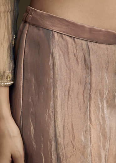 Brown Tissue Palazzo Suit With Sequins And Cutdana Embroidery