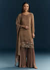 Brown Tissue Sharara Suit With Zardosi And Thread Work