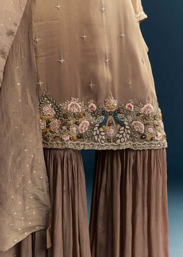 Brown Tissue Sharara Suit With Zardosi And Thread Work