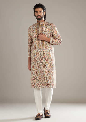 Brown Velvet Kurta Set For Men With Mirror And Cut Dana Work