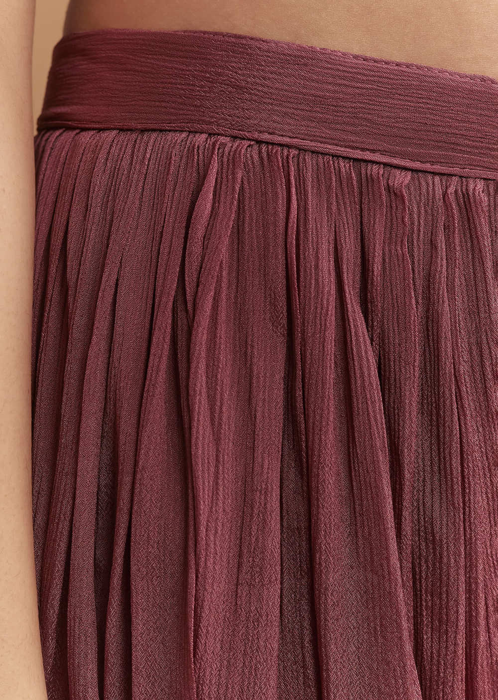 Brown Chinon Palazzo Suit With Sequins Hand Embroidery