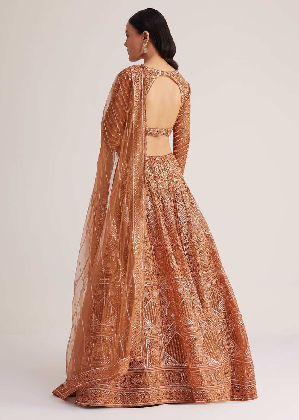 Brown Embellished Lehenga Set With Detailed Embroidery