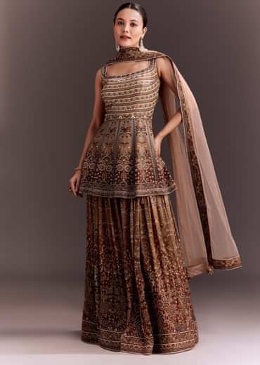 Brown Embroidered Palazzo Set