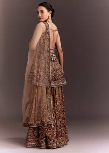 Brown Embroidered Palazzo Set