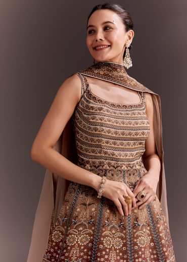 Brown Embroidered Palazzo Set
