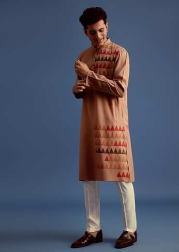 Brown Geometric Hand Block Printed Kurta Set