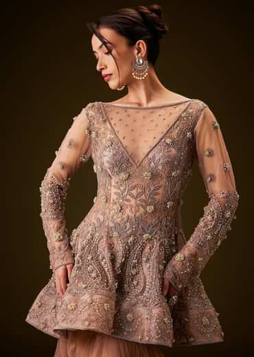 Brown Hand Embroidered Sharara Set