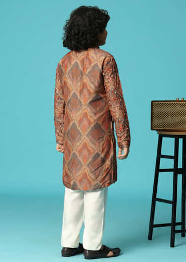 Brown Kurta Pant With Resham Work For Boys