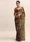 Brown Leaf Printed Soft Organza Saree With Embroidered Border