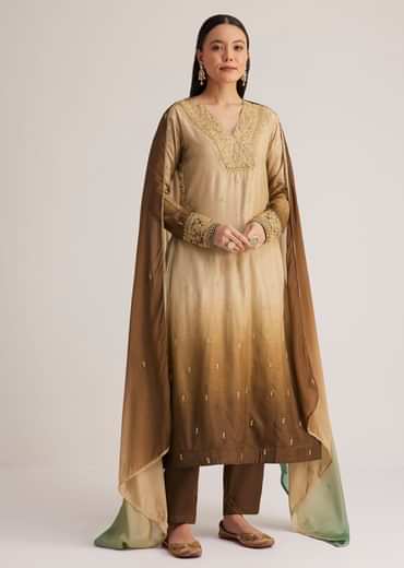Brown Ombre Embroidered Suit