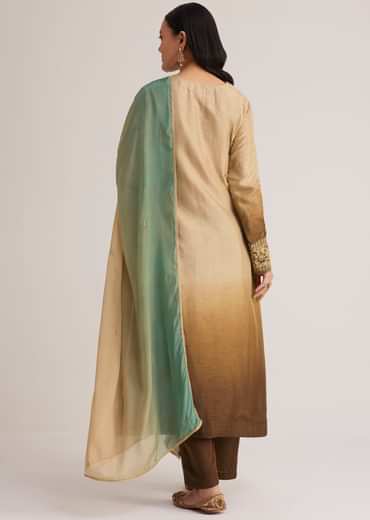 Brown Ombre Embroidered Suit