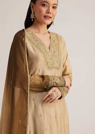 Brown Ombre Embroidered Suit