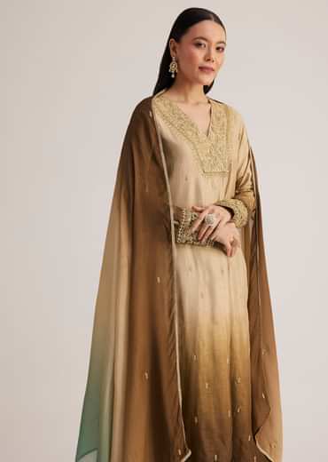 Brown Ombre Embroidered Suit