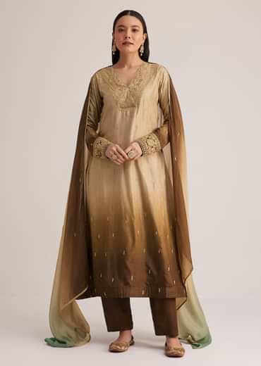 Brown Ombre Embroidered Suit