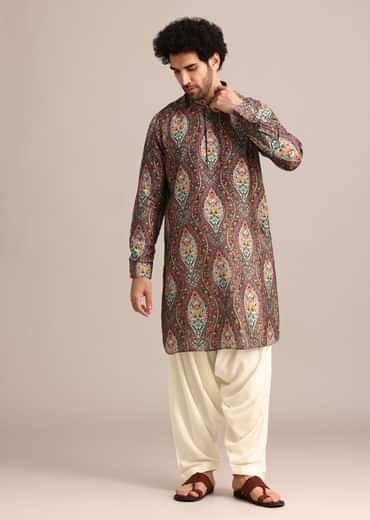 Brown Printed Kurta And Patiala Salwar Set