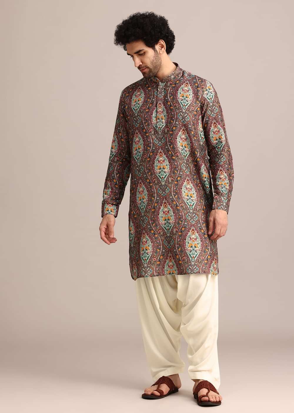 Brown Printed Kurta And Patiala Salwar Set