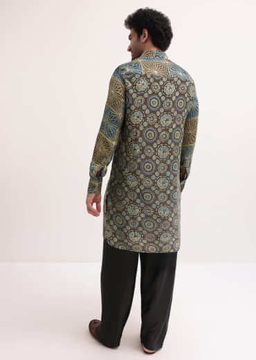 Brown Printed Kurta Patiala Set For Men