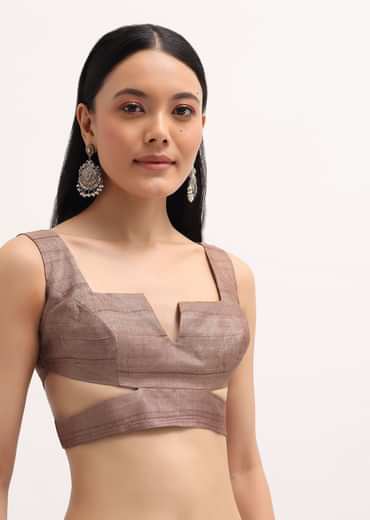 Brown Resham Work Tussar Saree With Unstitched Blouse