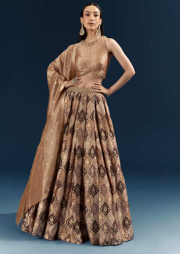 Brown Tussar Bridesmaid Lehenga With Heavy Embroidery