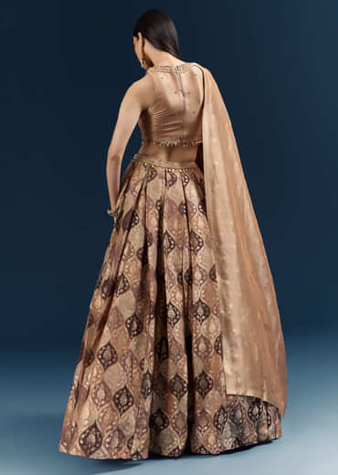 Brown Tussar Bridesmaid Lehenga With Heavy Embroidery