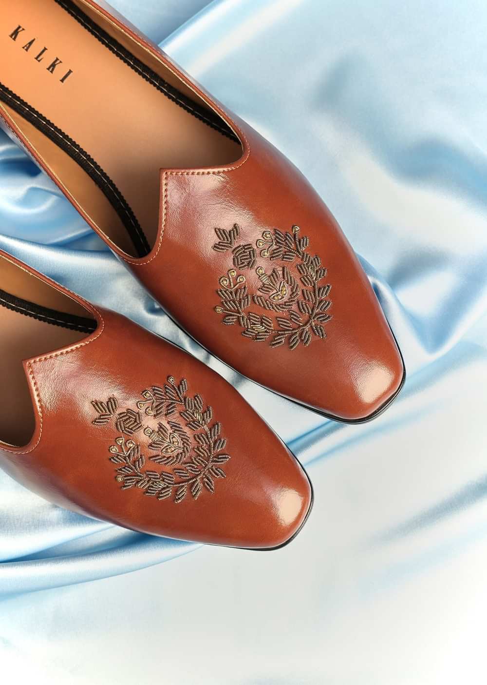 Brown Vegan Leather Jutti With Zardosi Work