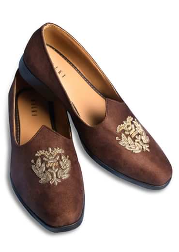 Brown Velvet Jutti With Hand Work For Men