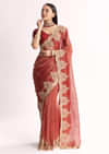 Brownish Mauve Crush Tissue Saree With Heavy Border And Blouse