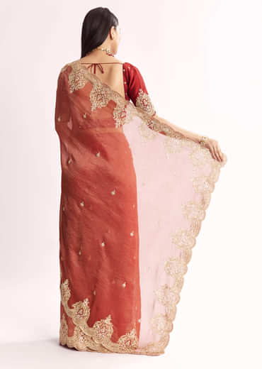 Brownish Mauve Crush Tissue Saree With Heavy Border And Blouse