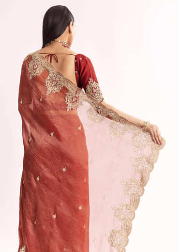 Brownish Mauve Crush Tissue Saree With Heavy Border And Blouse