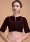 Burgandy Blouse In Velvet With A Zari Lace Defining The Neckline