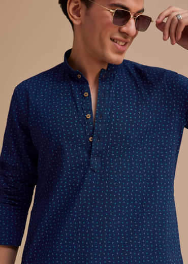 Blue Cotton Printed Kurta Set