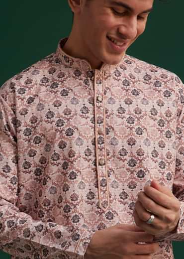 Brown Cotton Mughal Printed Kurta Set