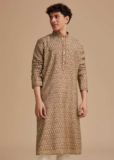 Brown Muslin Mughal Printed Kurta Set