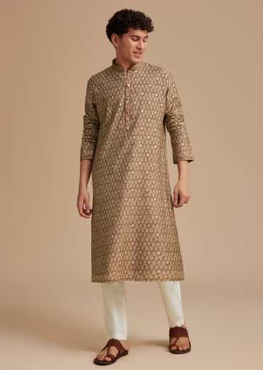 Brown Muslin Mughal Printed Kurta Set