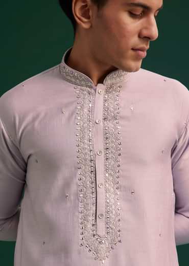 Lilac Silk Hand Embroidered Yoke Kurta Set