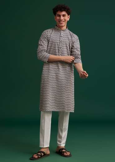 Navy Blue Jaipuri Cotton Block Printed Kurta Set