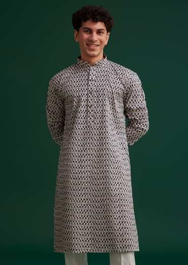 Navy Blue Jaipuri Cotton Block Printed Kurta Set