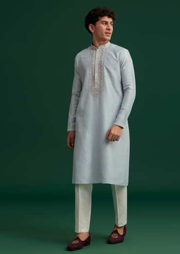 Sky Blue Silk Hand Embroidered Kurta Set
