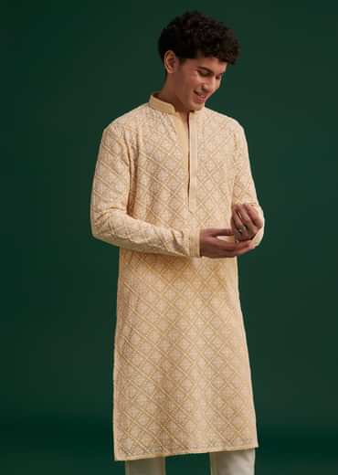 Yellow Georgette Embroidered Kurta Set