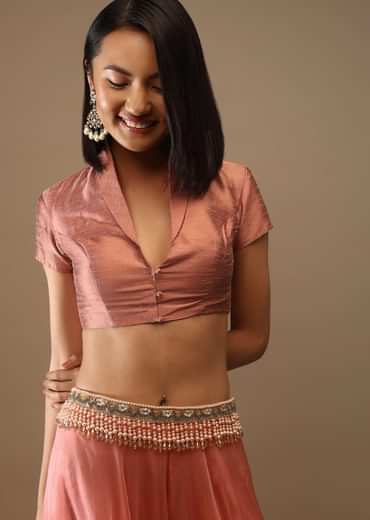 Canyon Clay Half Sleeves Blouse With A Collar Neckline Front Hook Closure