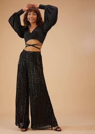 Caviar Black Palazzo And Crop-Top Set
