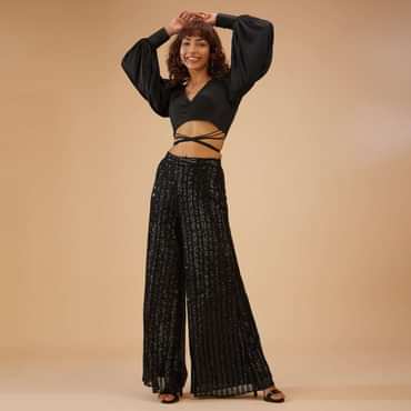 Caviar Black Palazzo And Crop-Top Set