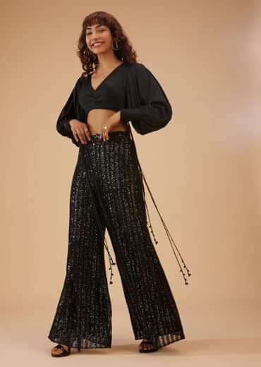 Caviar Black Palazzo And Crop-Top Set