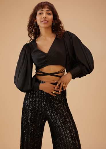 Caviar Black Palazzo And Crop-Top Set