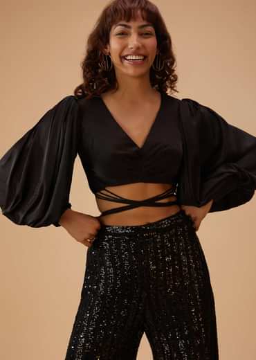 Caviar Black Palazzo And Crop-Top Set