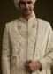 Fawn Raw Silk Sherwani Set With Zardosi Embroidery