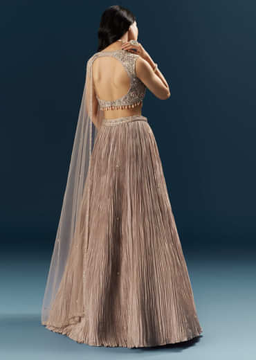 Champagne Gold Organza Bridesmaid Lehenga With Heavy Embroidery
