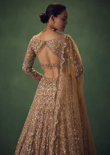 Champagne Gold Hand Embroidered Sequin Work Lehenga Set