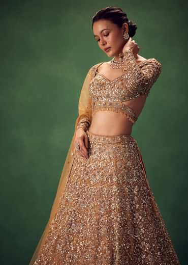 Champagne Gold Hand Embroidered Sequin Work Lehenga Set